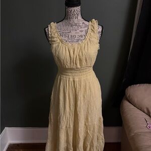 Romantic Butter Yellow Sleeveless Ruffle Trim Summer Dress Size Small